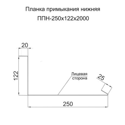 Планка примыкания нижняя 250х122х2000-0.45 Полиэстер RAL9006