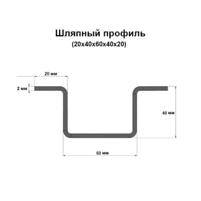 Шляпный профиль оцинкованный 20х40х60х40х20 мм, толщина 2 мм, длина 3000 мм Шляпный профиль оцинкованный 20х40х60х40х20 мм, толщина 2 мм, длина 3000 мм