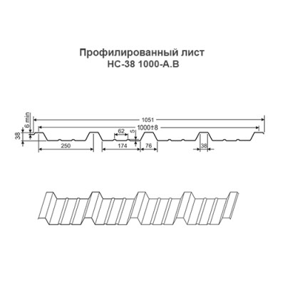 Профнастил НС38-0.45-1000 Полиэстер RAL9003