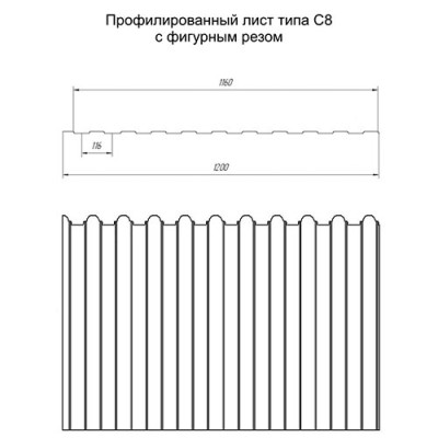 Профнастил фигурный C8-1160-0,4 Полиэстер RAL5005