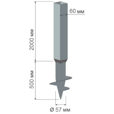 Свая комбинированная Ø57*3,5 мм / 60*60*2 мм: длина 2500 мм
